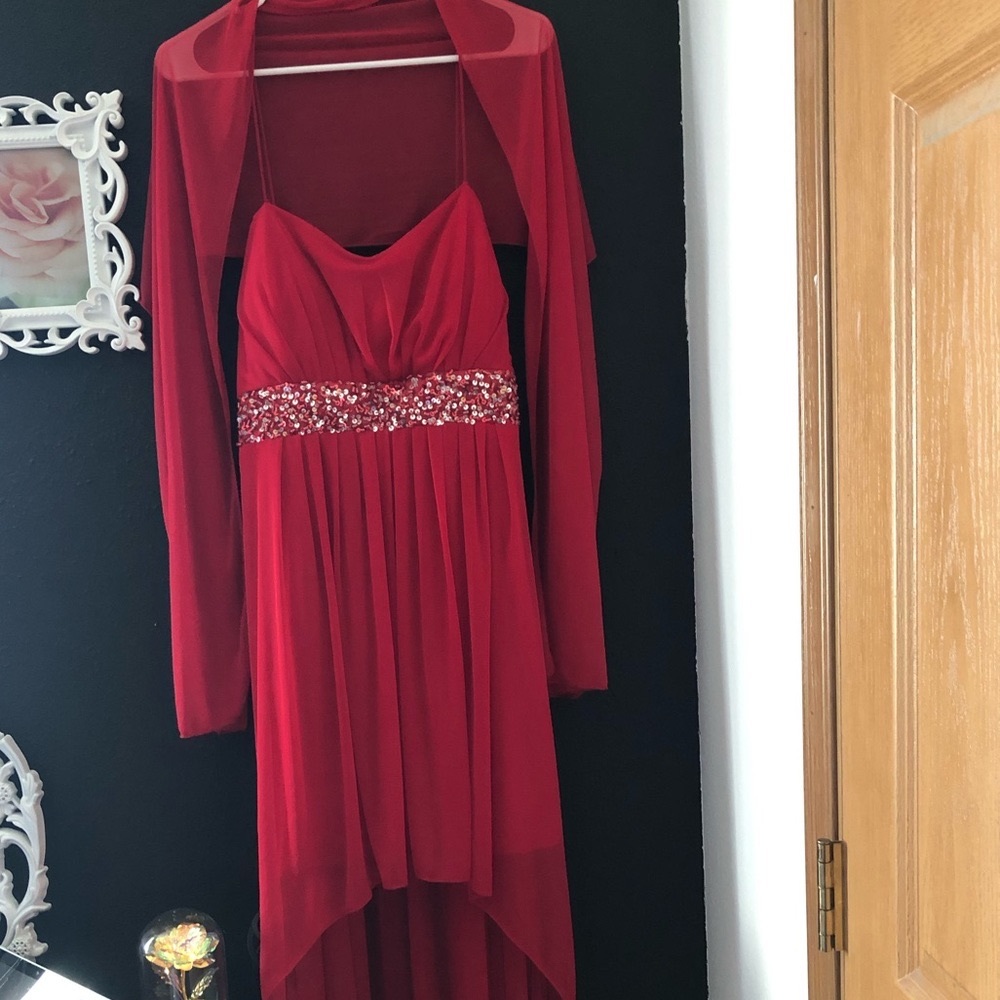 Red prom dress with shawl